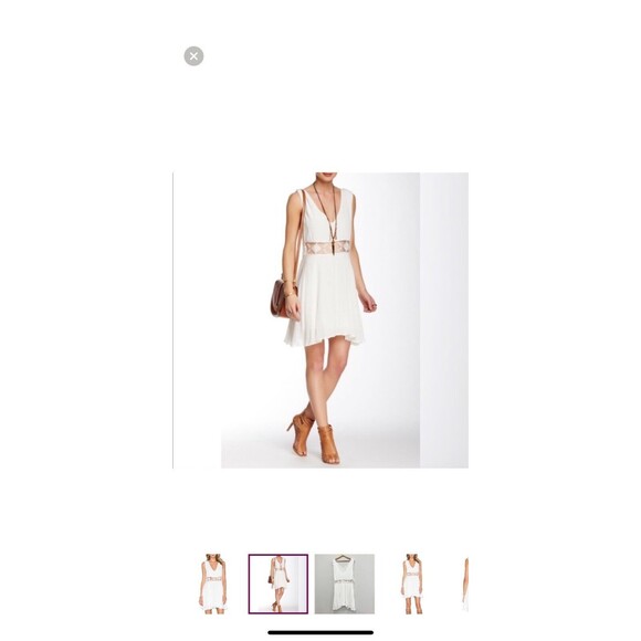 Free People Dress white a-line medium sleeveless tiered back tie crochet waist - Picture 12 of 14